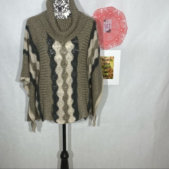 Sisters Cowl Neck Poncho Cable Knit Multi-Colored - Picture 2 of 8